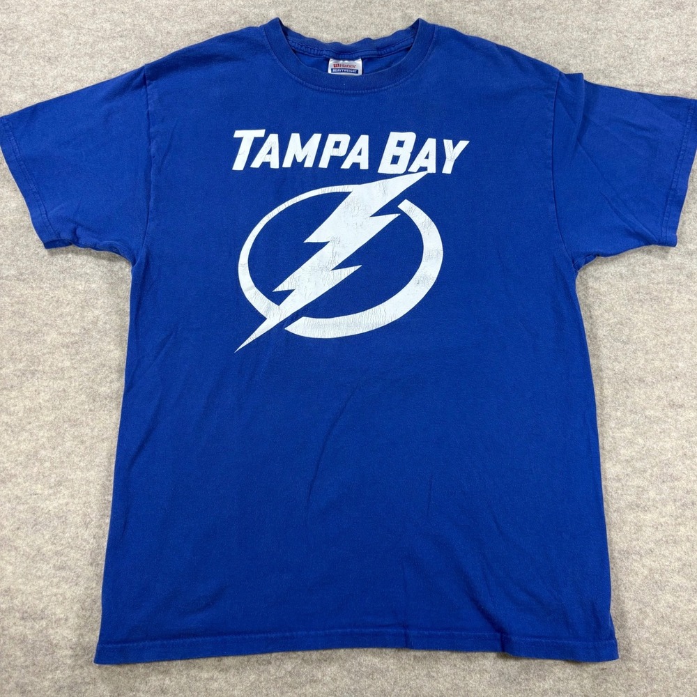 Hanes Heavyweight Tampa Bay Lightning T-Shirt Mens Large Blue Heavyweight Cotton